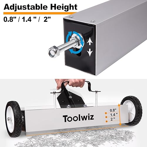 Miniatura 5 de Toolwiz - Escoba magnética de recogida con ruedas, imán grande de 24 pulgadas, herramienta de limpieza de césped, herramientas para techado, 14,9