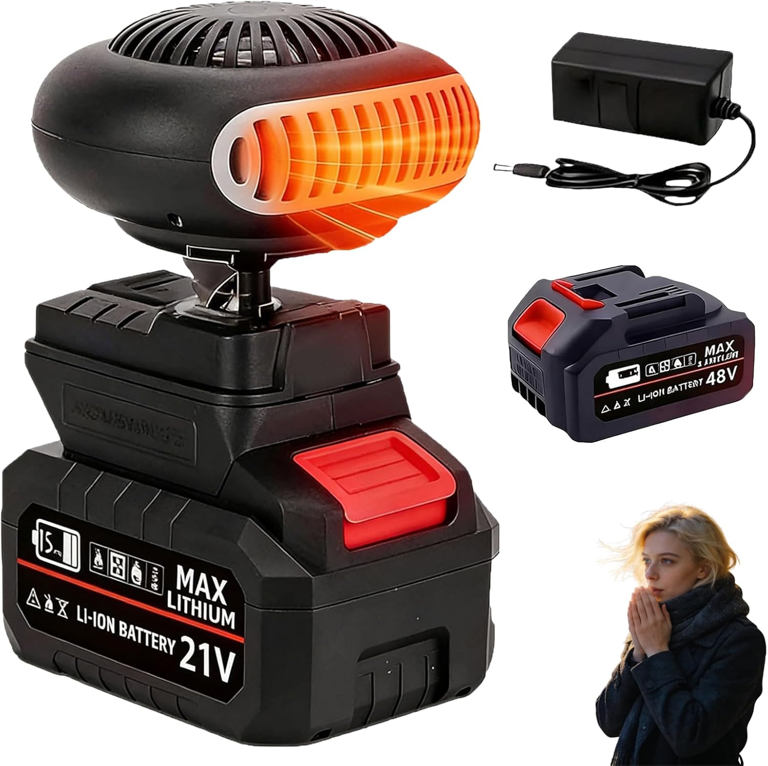 Battery Powered Heater,Battery Operated Space Heater Indoor Cordless Rechargeable With Usb Batteries&360-Degree Rotation,Portable Heaters Quiet Anti Tilt Design for Camping/Indoors (5 Batteries Kit)