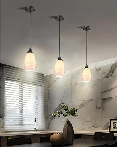 Miniatura 5 de Luces colgantes de vidrio de leche para isla de cocina, mini colgante de cristal, lámpara de cristal con cable ajustable negro para cocina, sobre