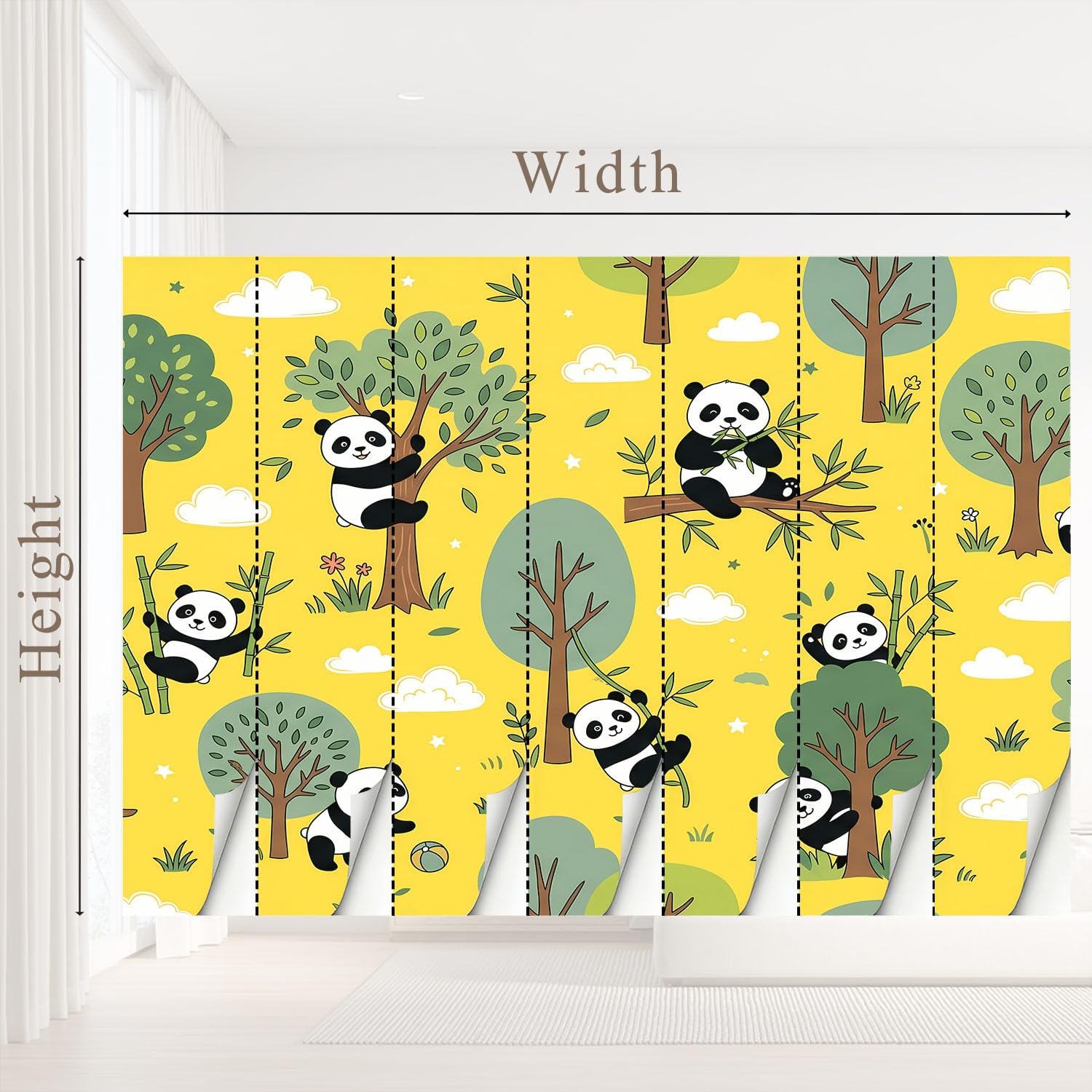 Tapeta 3D, kreskówka, zwierzę, 315 x 215 cm, mural, panda, drzewo, chmura, tapeta mural do sypialni, przedszkola, malowniczego ogrodu