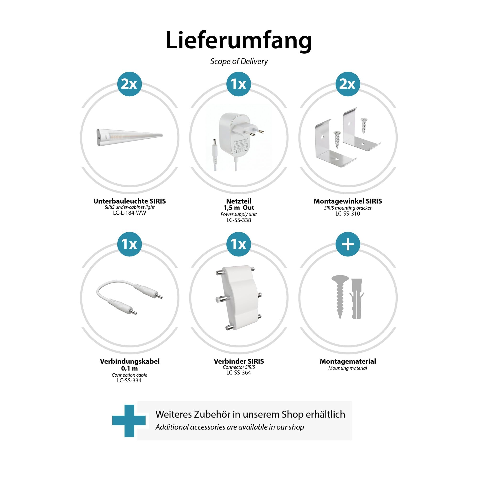 ledscom.de LED Unterbau-Leuchte SIRIS weiß matt, mit Verbinder, Eckmontage, flach, je 90cm, je 963lm, warm-weiß 2er Set
