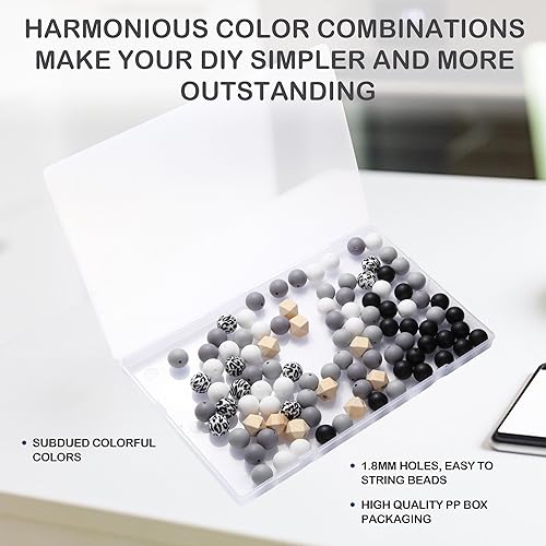 Miniatura 4 de Tsinlan.ayn Kit de cuentas de silicona de 0.59 pulgadas para hacer llaveros, 109 piezas a granel de cuentas de silicona surtidas para collares,