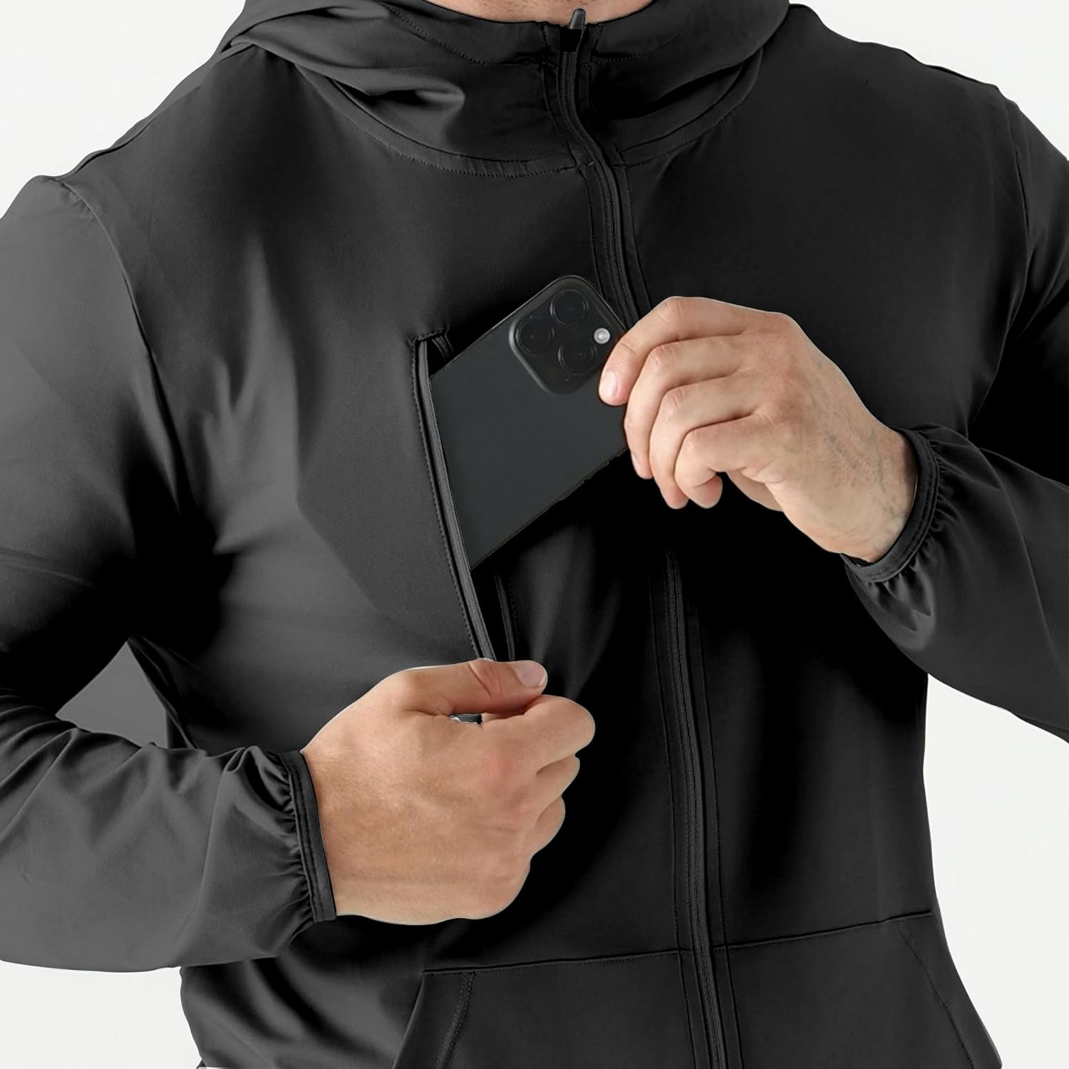 Mens Lightweight Running Jackets,UPF 50+ Workout Windbreaker Zip Up Hoodie Men with Pocket - Image 4