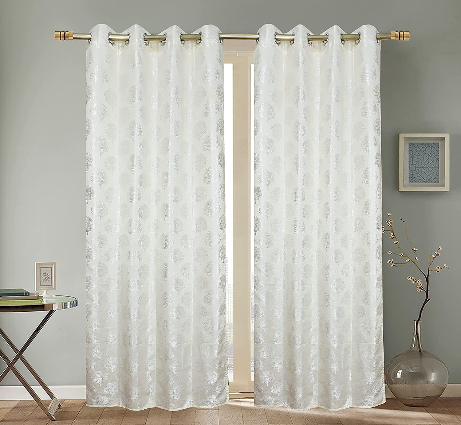 The Conversion Set of 2 Premium Imported Poly-Blend Fabric Self-Design Room Darkening Cream Color Eyelet Door Curtain, 2 Pc Door Curtain 7ft