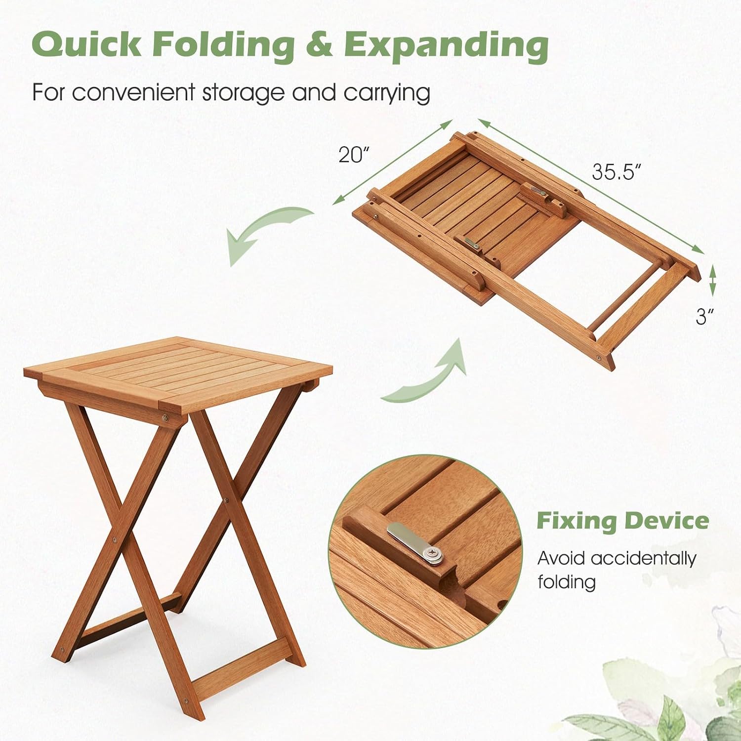 20 Inch Patio Folding Table Outdoor Hardwood Bistro Table Easy Storage with Slatted Tabletop