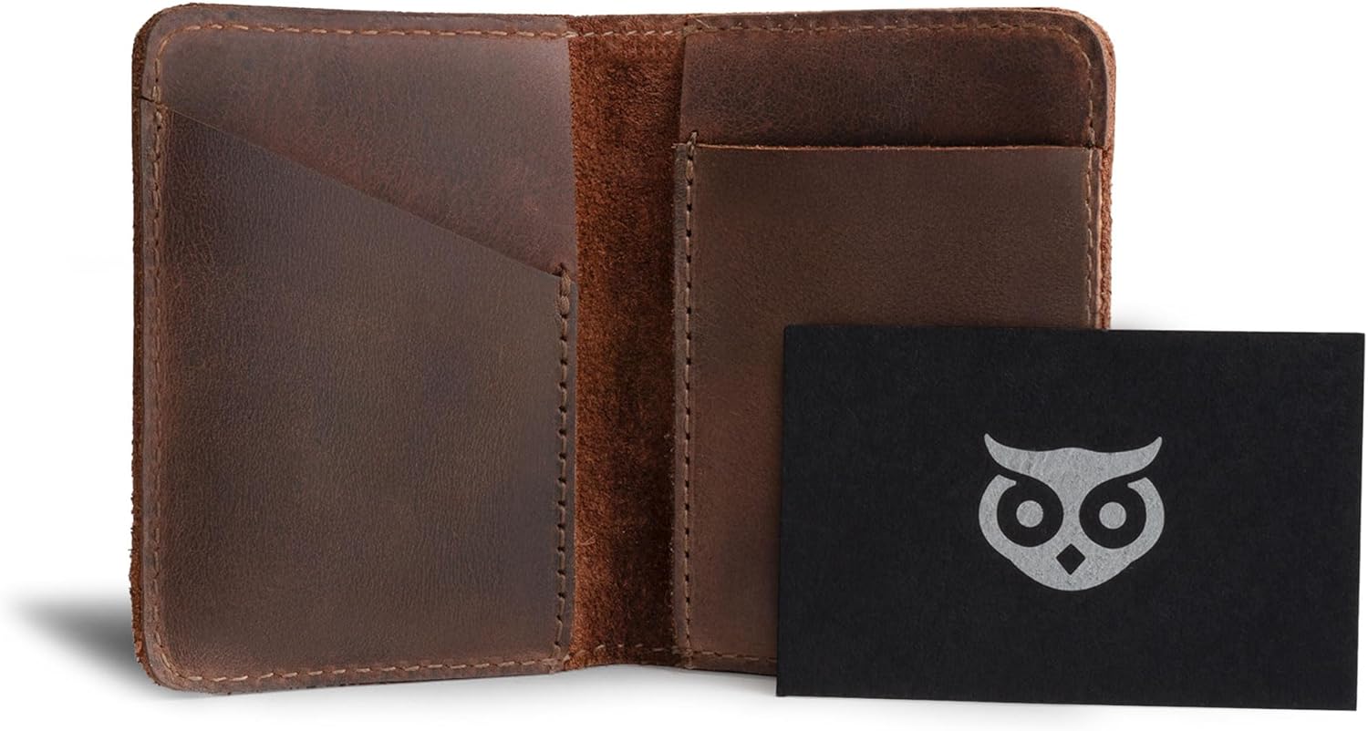 Hide & Drink, Bifold Wallet, Slim Card Holder, Minimalist Traveler Wallet, Vintage Front Pocket Wallet, Full Grain Leather, Handmade, Bourbon Brown - Image 5
