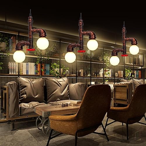 Miniatura 5 de Kawell Lámparas colgantes vintage, lámpara de techo industrial retro, lámpara de techo creativa de tubería de agua, lámparas colgantes Art Deco