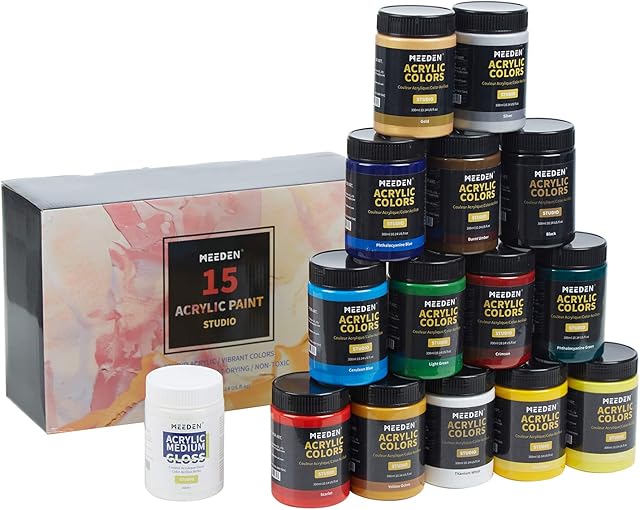MEEDEN Acrylic Paint Set, 15 Vibrant Colors, 300ML(10.14 oz) Non-Toxic for Canvas, Fabric, Crafts, and More for Artists, Beginners and Students