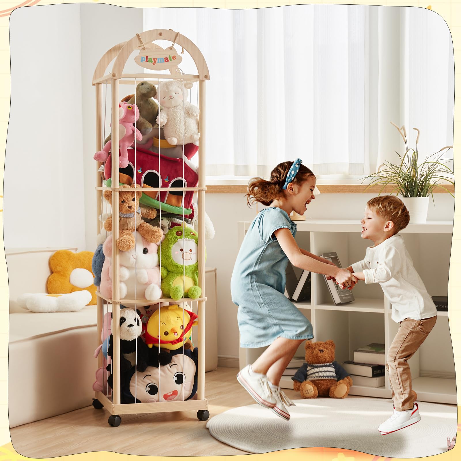 Großer Stofftier-Organizer, 155 cm hoch, Premium-Holz-Zoo-Spielzeughalter für Kleinkinder, Spielzimmer und Schlafzimmer
