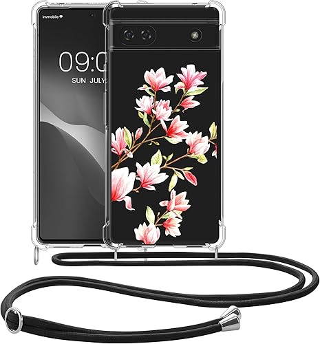 Miniatura 8 de kwmobile Funda cruzada compatible con Google Pixel 6a - Magnolias RosaBlancoTransparente