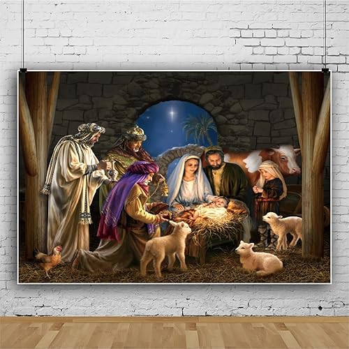 Miniatura 2 de Yeele Telón de fondo de escena de pesebre de Navidad de 10 x 8 pies, Nacimiento de Jesús, Belén, fotografía, fondo cristiano de la Virgen María,