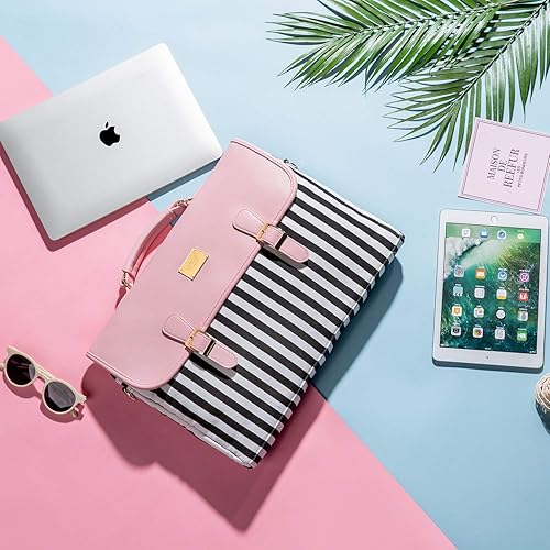 Miniatura 13 de LOVEVOOK Bolsa para laptop para mujer, 15.6 pulgadas, impermeable, de cuero, maletín para computadora, maletín grande para computadora portátil