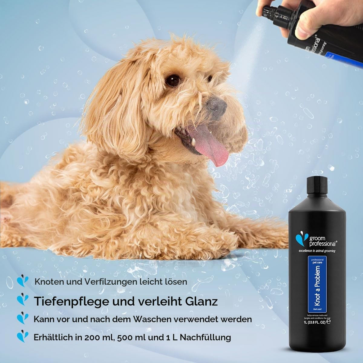 GROOM PROFESSIONAL Knot A Problem Entwirrungsspray für Hunde - Hunde-Entwirrungsspray für verfilztes Fell - Löst Knoten & Verfilzungen - Hilft, Verfilzungen zu Entfernen - Verleiht Glanz, 1 Liter