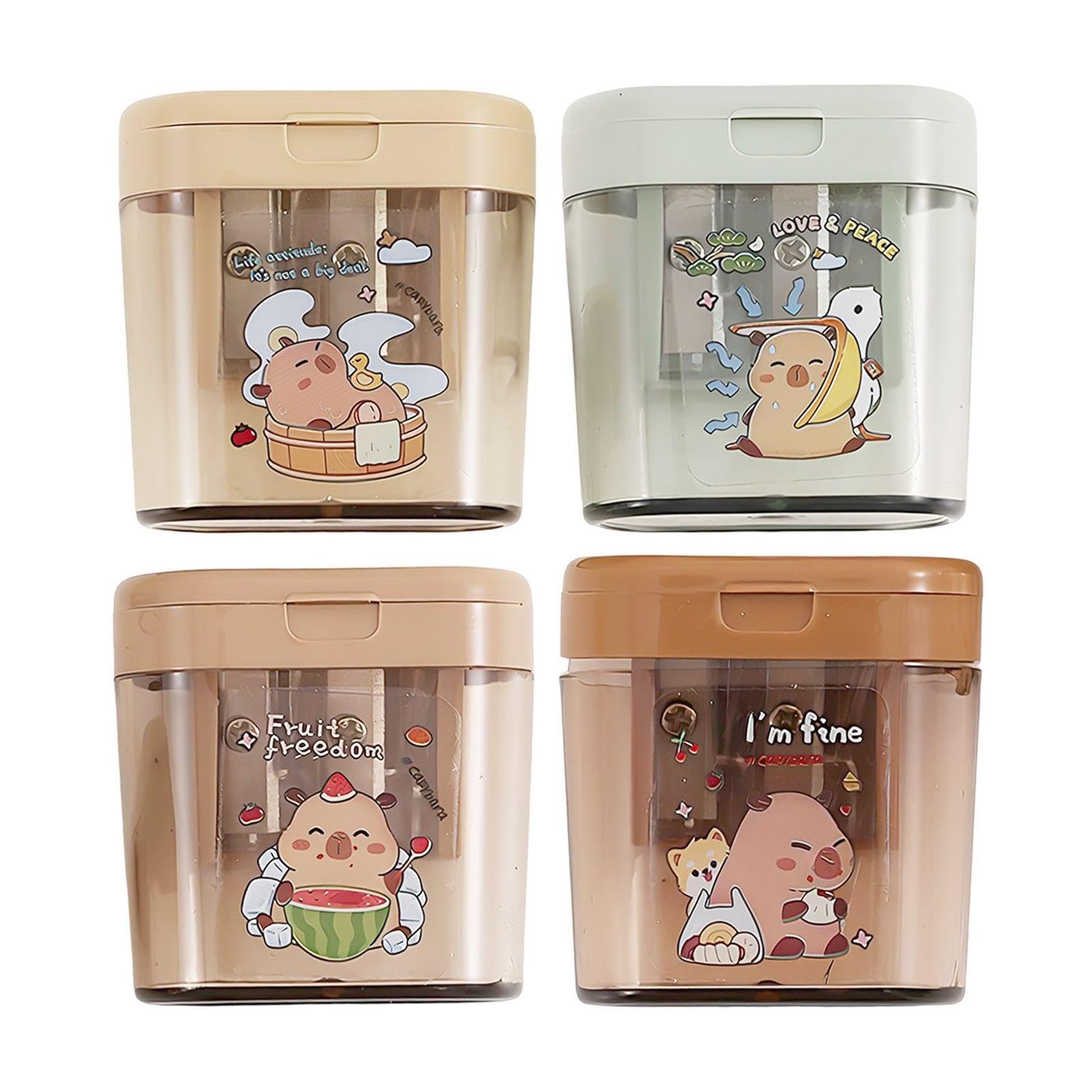 4 Pezzi di Capybara Doppio Foro Temperamatite, Creativo Kapibala Temperamatite, Studente di Cancelleria Temperamatite, Studente di Apprendimento Scene.