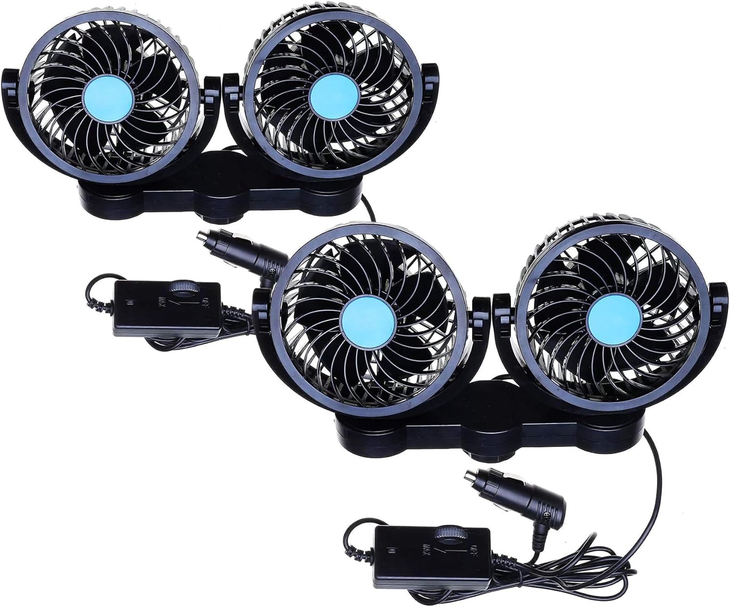 ZONETECH Car Cooling Air Fan 12V- Zone Tech 12V Dual Head Car Auto Electric Cooling Air Fan for Rear Seat (Black 2 Pack)