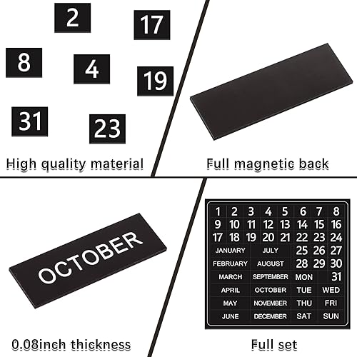 Miniatura 4 de 50 números magnéticos de calendario para pizarra blanca y refrigerador, días de la semana y meses, indicadores magnéticos de fechas del calendario