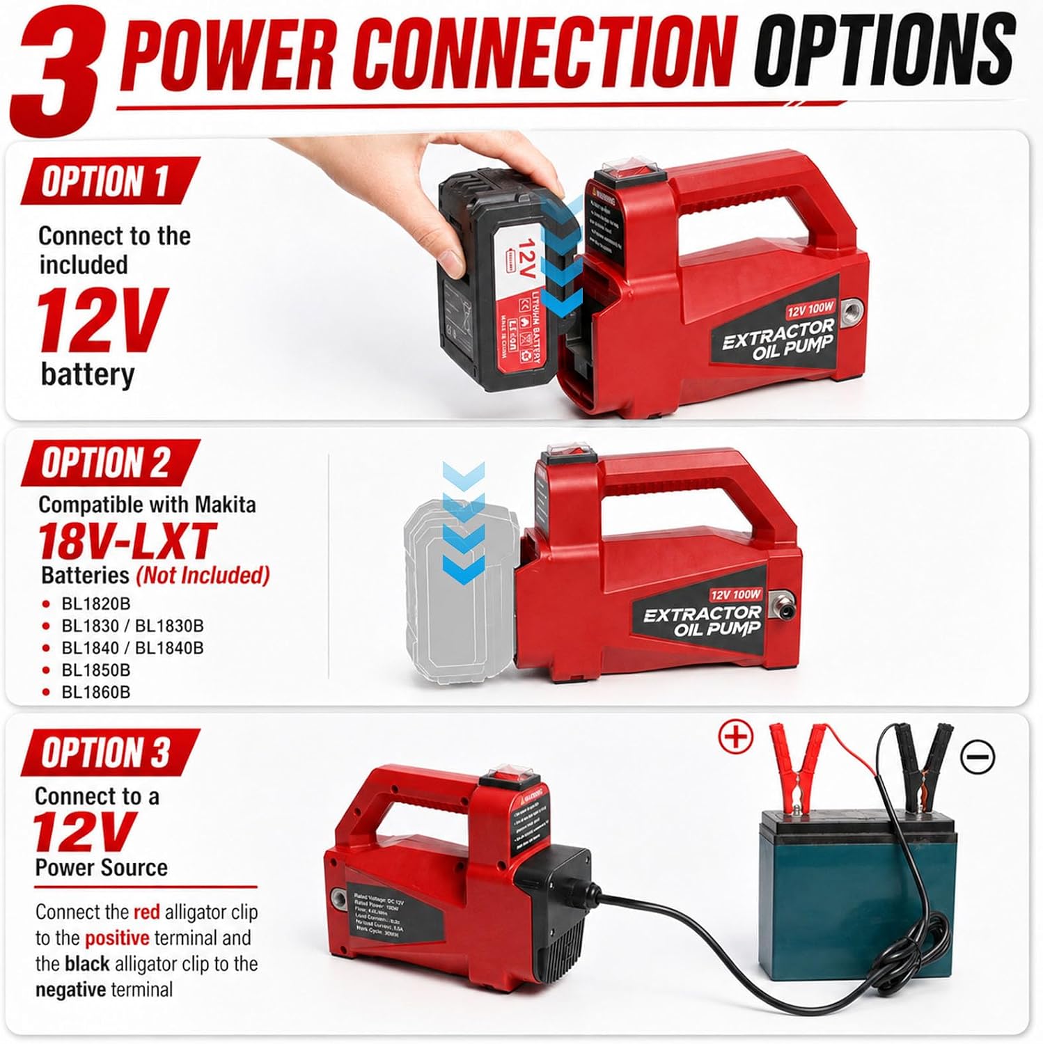 12V Portable Oil Extractor Pump Kit with 3 Power Options