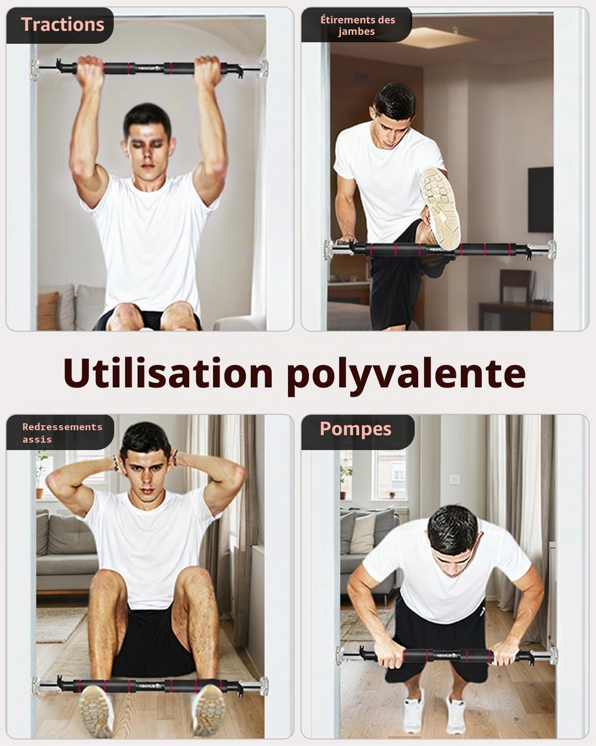 Barre de Traction Porte Réglable 65-100cm sans Vis - Poignées Mousse & Verrouillage Sécurisé pour Entraînement Intensif - Pull Up Bar 100kg pour Dominadas/Musculation à Domicile - Noir/Rouge