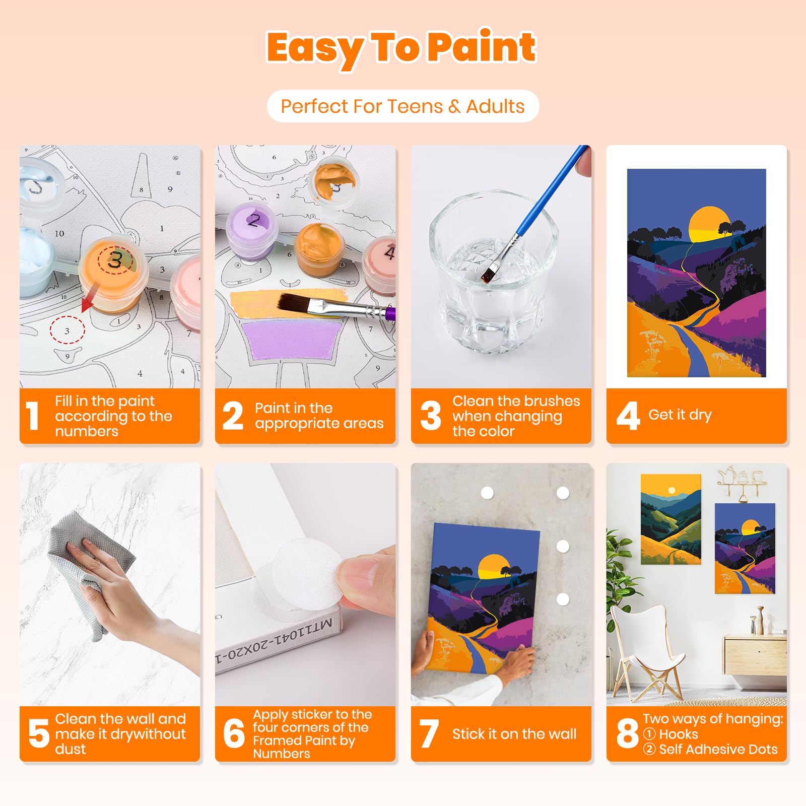 NAIMOER 4 Pack Framed Paint By Numbers Coffe For Adults Kids, DIY Tea