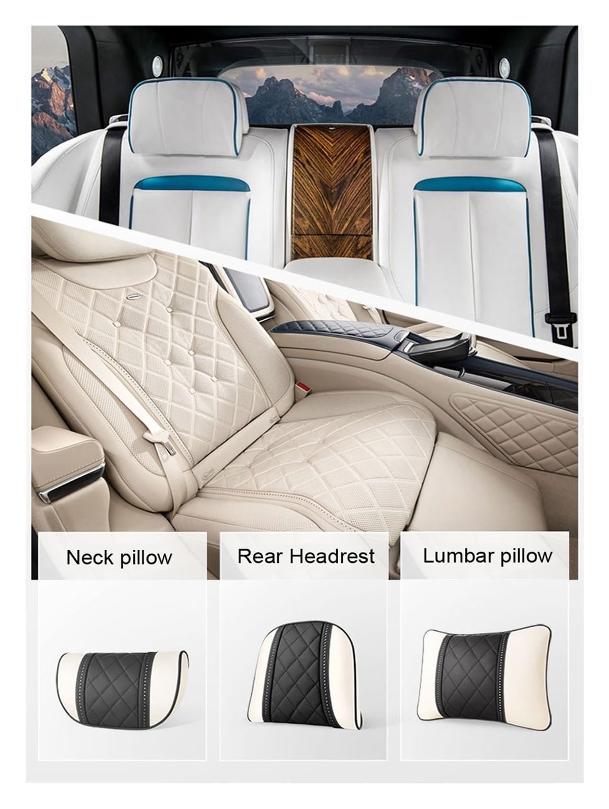 Fundas Asientos Coche Cojín Cuero Para Reposacabezas Coche Cojines Para Cuello Coche Para Para Benz Para Maybach Para Reposacabezas Clase S, Accesorios Para Coche Juegos de cubreasientos (Color : Mar