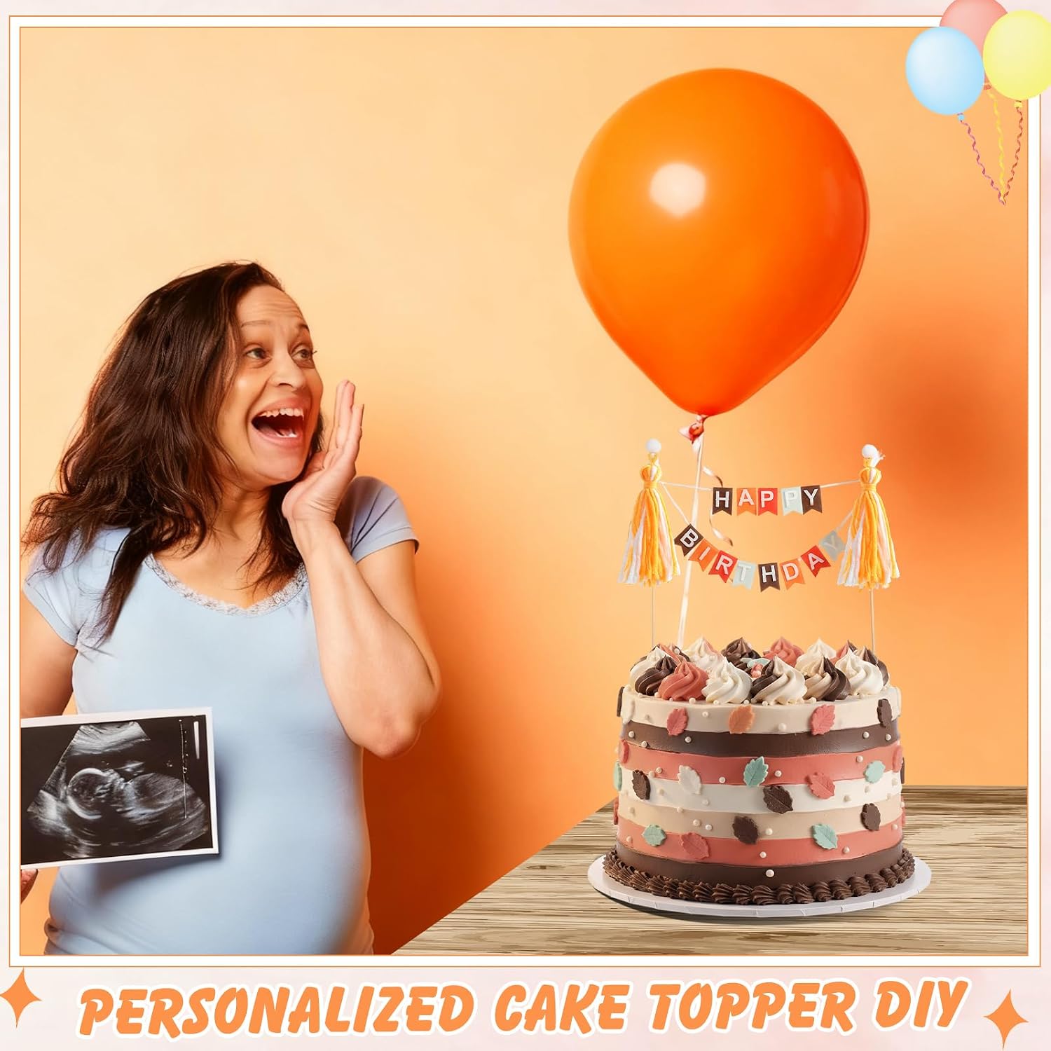 Breling 90 Pcs Custom Cake Banner Topper Set,Retro Brown image 5