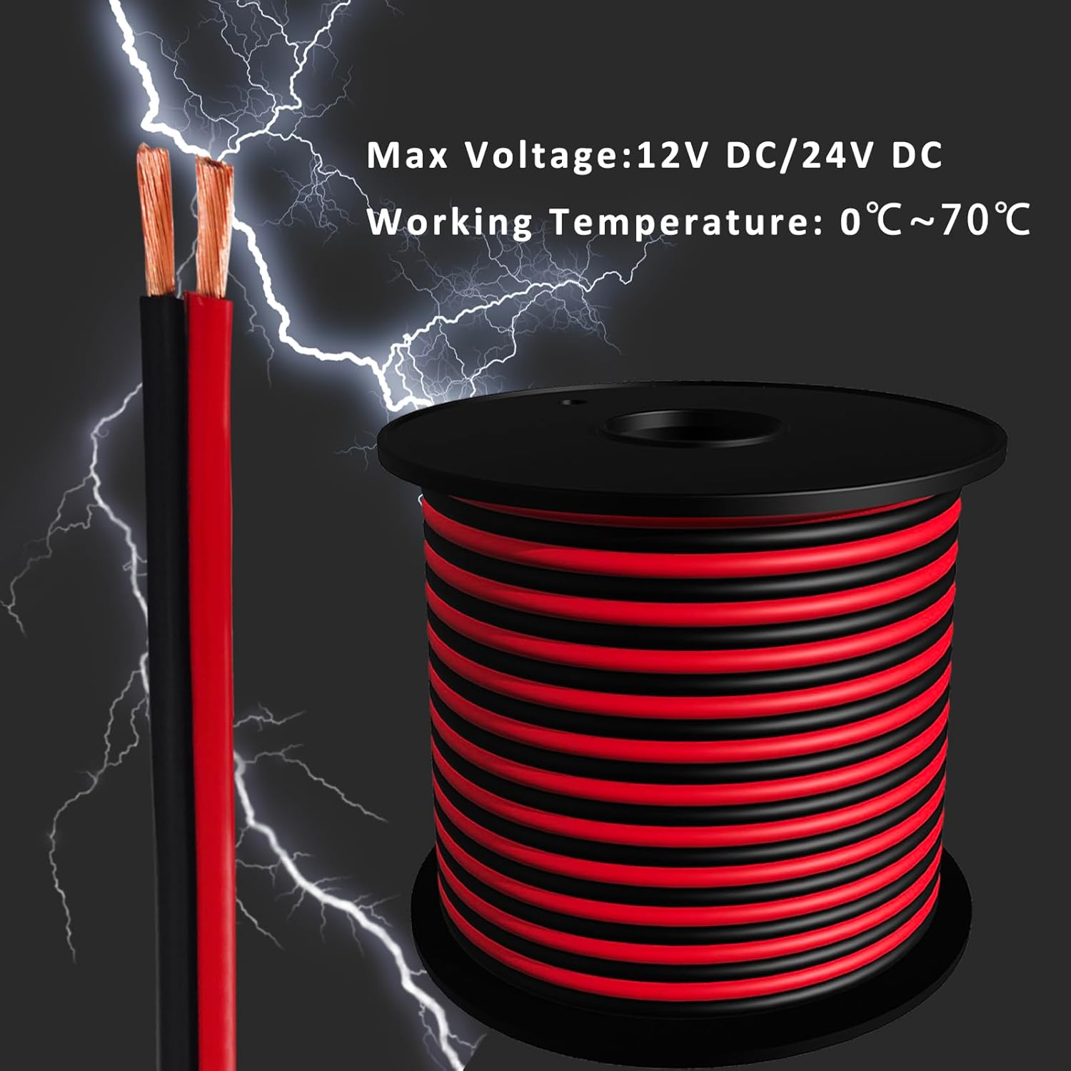 18Gauge 50FT Red Black Cable Hookup Electrical Wire 2 Conductors LED Strips Extension Wire 12V/24V DC Cable, 18AWG Flexible Wire Extension Cord (18AWG-50FT)