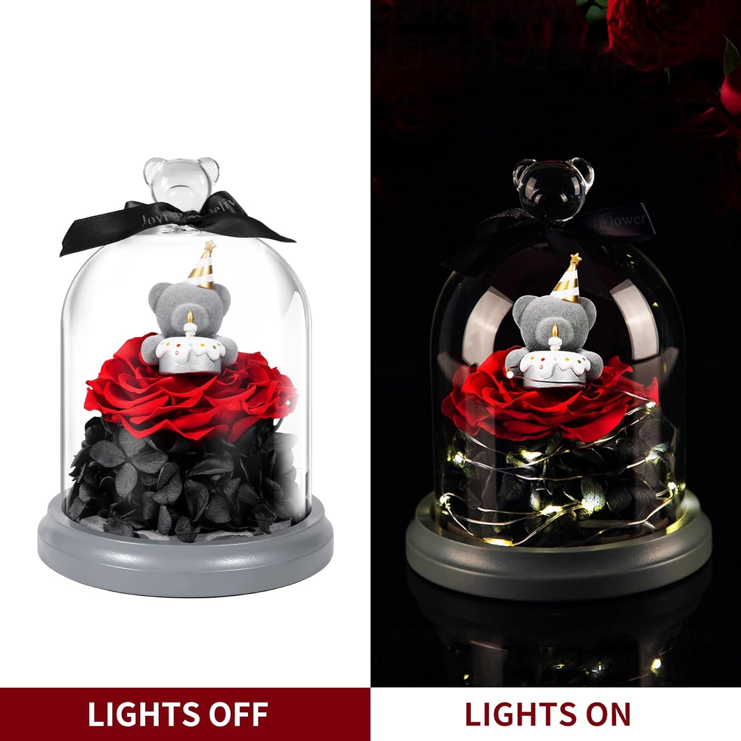 JoyFlower Preserved Flower Birthday Gift for Women, Red Preserved Rose Bear in Glass Birthday Gifts for Girlfriend, Eternal Flower Teddy Bear Gifts for Wife Mom Her Grandma Daughter Sister on Birthday - Image 4