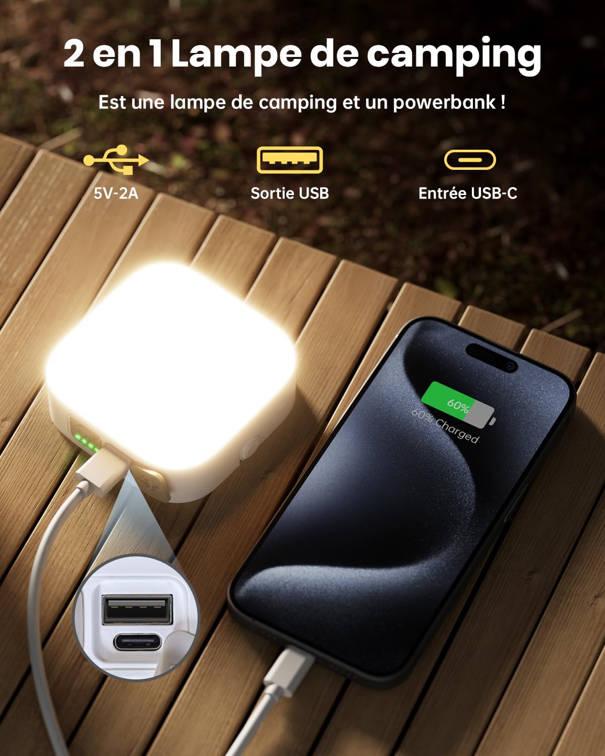 Eventek 2 Pièces Lampe Camping 4000LM,10000mAh Lampe Camping Rechargeable Jusqu'à 100+ Heures & 4 Modes D'éclairage, Portable Lanterne Camping Etanche IP65 Pour Tente, Urgence Panne, Travaux