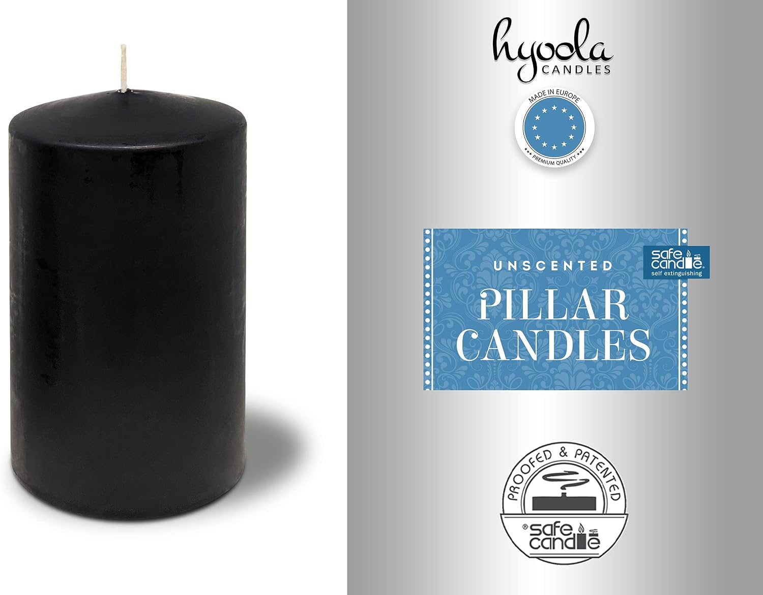 Hyoola Black Pillar Candles 2x4 Inch - 4 Pack Unscented Pillar Candles - European Made