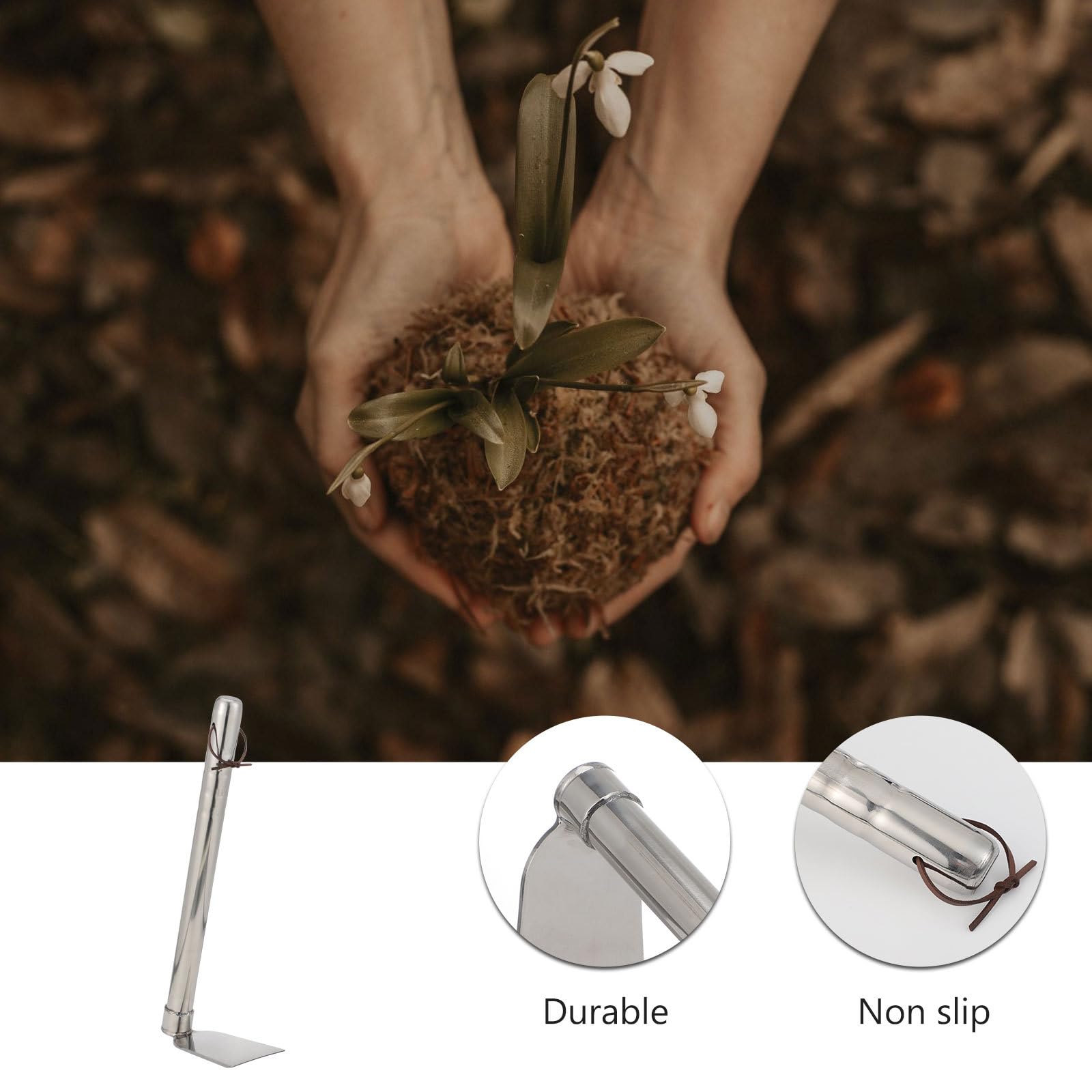 Houe de Jardin Portative en Acier Inoxydable 38,5 Cm, Outil de Binage et Désherbage, Petite Houe Légère pour Plantation et Culture Extérieure, Outil Manuel de Jardinage Pratique