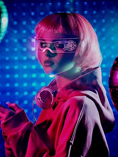 Miniatura 7 de TOODOO - 2 pares de gafas de visera LED de 7 colores, gafas futuristas, accesorios punk iluminados para disfraz de fiesta Rave