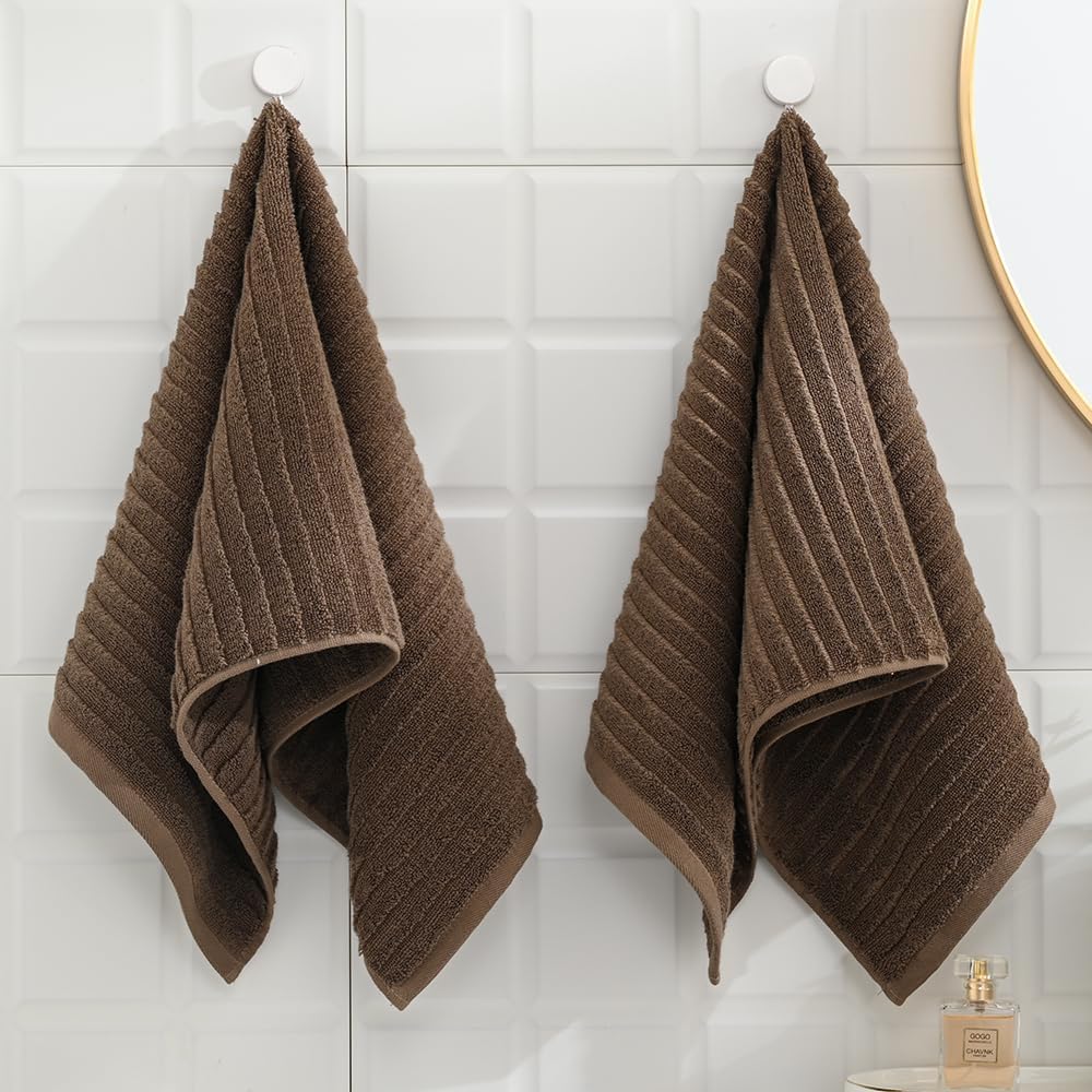 sense gnosis Super Soft Luxury Hand Towel Stereoscopic Ladder Striped Design 100% Cotton Absorbent Decorative Hand Towel for Bathroom 13 x 29 Inch (Brown, 2 Pack) - Image 4