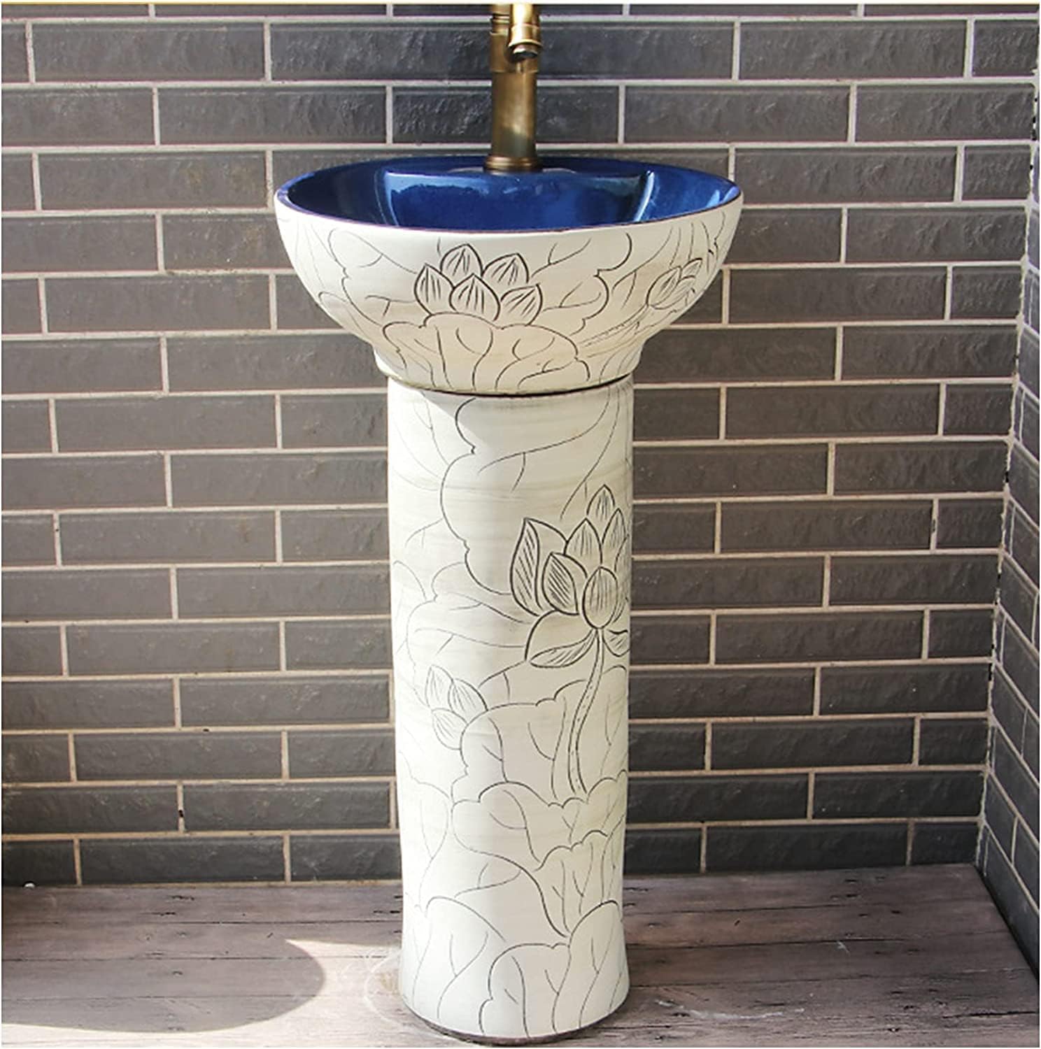 Full Pedestal Art Bathroom Basin Sink Pedestal Bathroom Sink Ceramic Retro Industrial Style Decorative (Color : G) (F) (C)