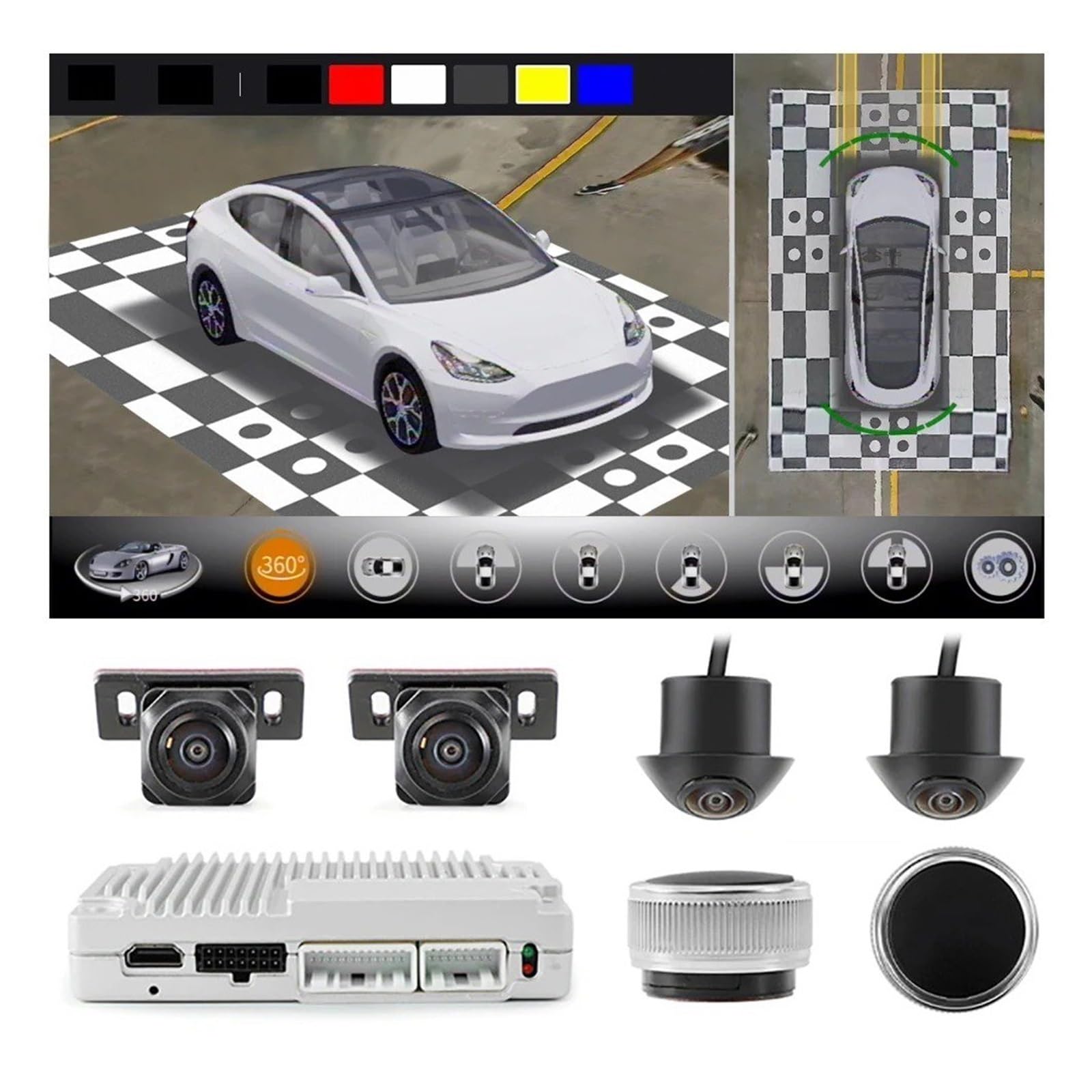 Auto 3D 360 Grad Ansicht Panoramasystem Parkplatz Omnidirektionale Monitor Video Recorder DVR Autokamera(with Calibration 64G)