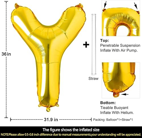 Miniatura 2 de Lovoir Globos grandes de 40 pulgadas con letras Y doradas de gran tamaño, globo de helio de aluminio de Mylar para fiestas de cumpleaños, decoración