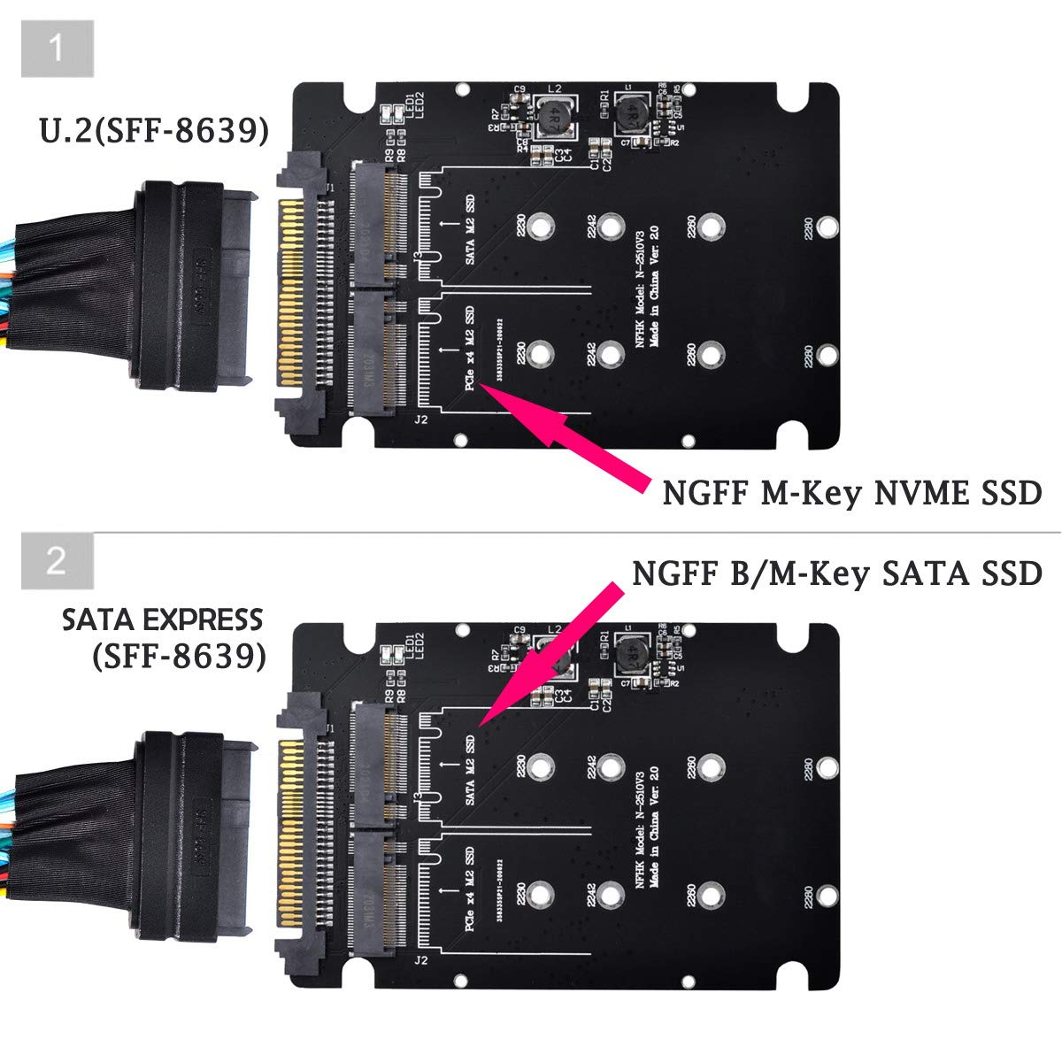 ★NGFF M.222802TB★ New M.2 NVME SSD Key M + NGFF SATA SSD Key B To U.2 SFF-8639