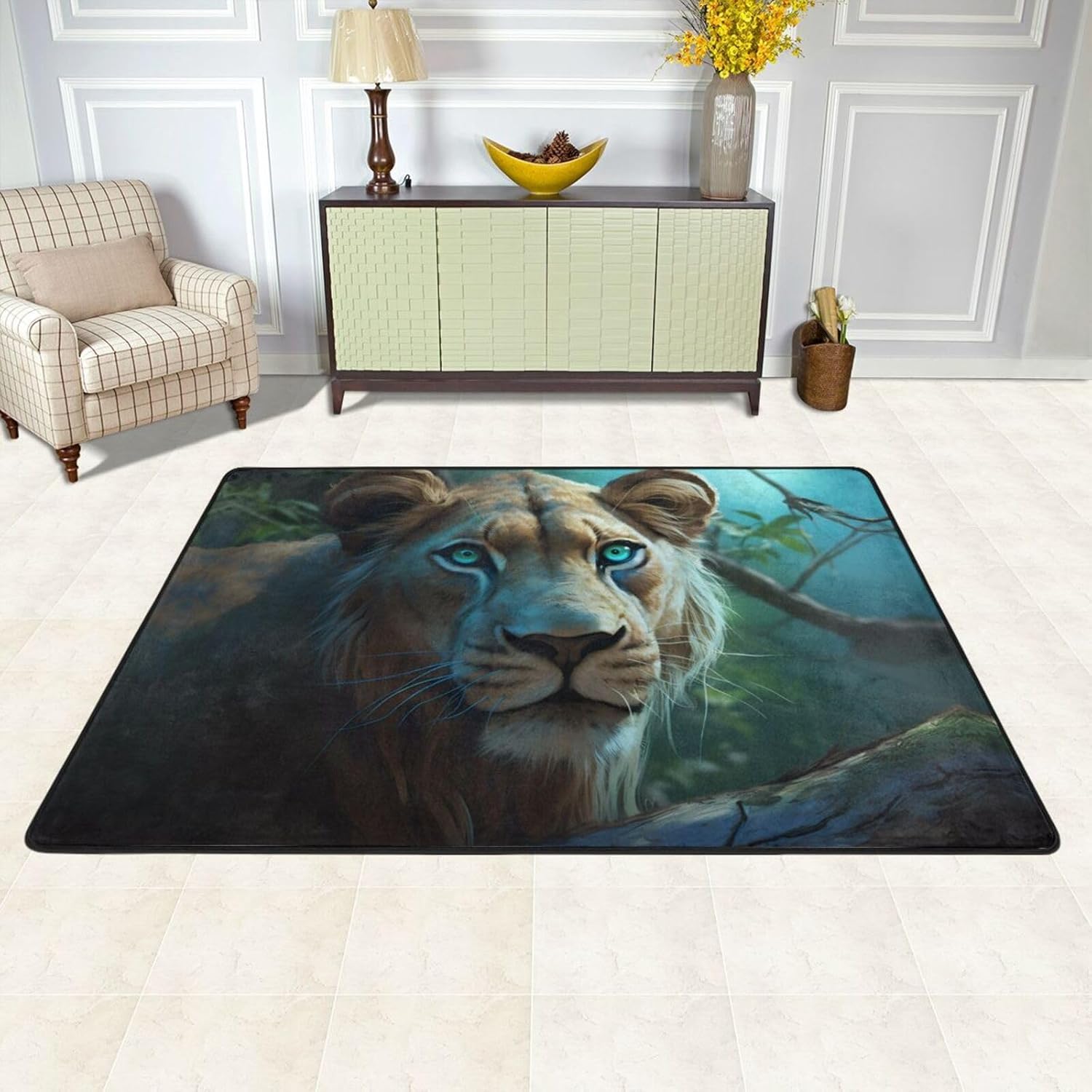 Lioness with Blue Green Eyes Printed Anti-Slip Floor mat Carpet Rug 36"x24" for Living Room Office Coffee Table Bed Balcony
