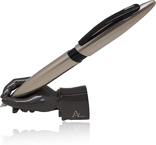 Miniatura 2 de ACELY Soporte para bolígrafo con forma de mano ejecutiva, pisapapeles de arte de metal para organizador de escritorio, soporte de bolígrafo,