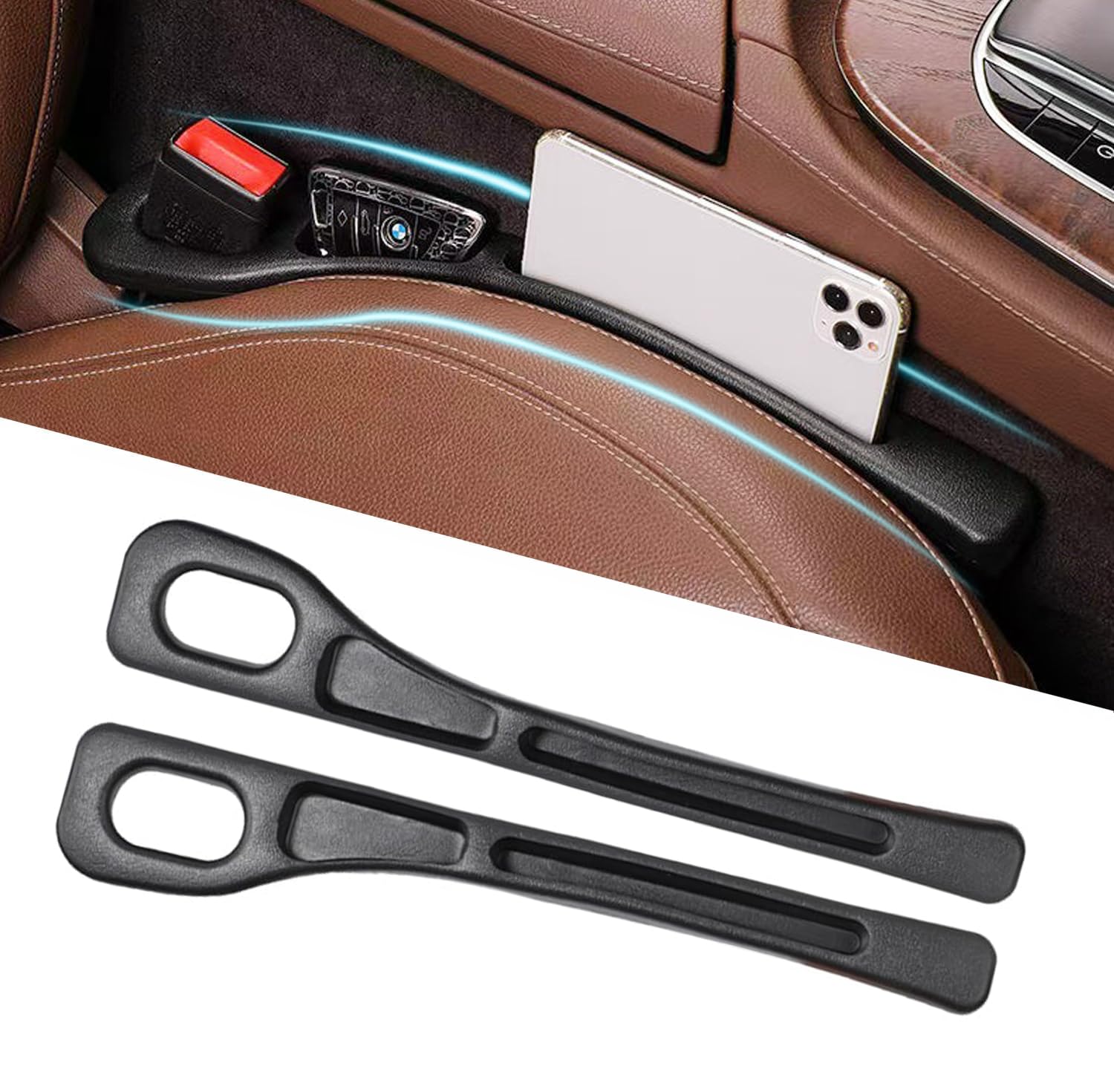 Car Seat Gap Filler, Built-in Storage Slot & Seat Belt Pass-Through Design, No-Readjust Gap Blocker Organizer for SUV Truck Sedan, Universal Fit Car Interior Accessories (Black)