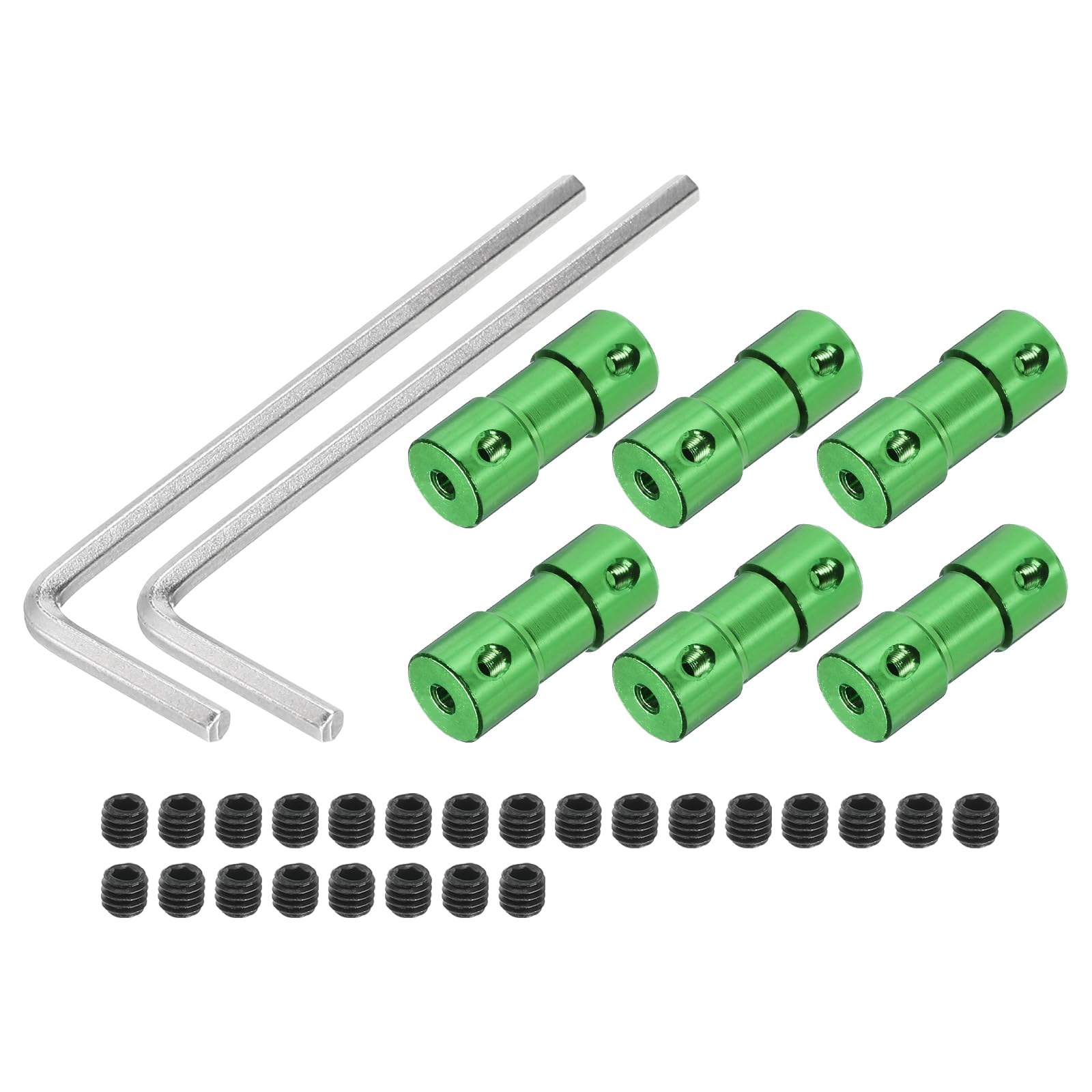 QUARKZMAN 2,3 mm do 3 mm otwór sztywny sprzęgło, długość 25 mm, długość 10 mm Dia M3, złącze wału, stop aluminium, do drukarek 3D, zielone, z 6 szt. Para, 24 śruby, 2 klucze