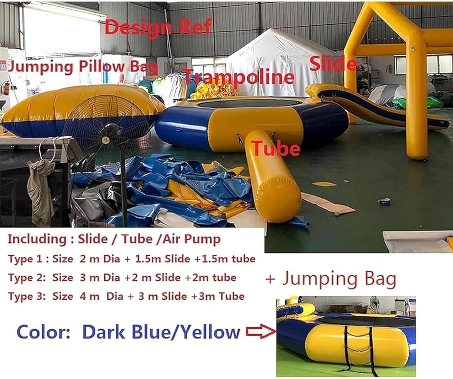 Trampolino gonfiabile ad acqua con scivolo e salto, piattaforma di gioco galleggiante per laghi, piscine e mare calmo