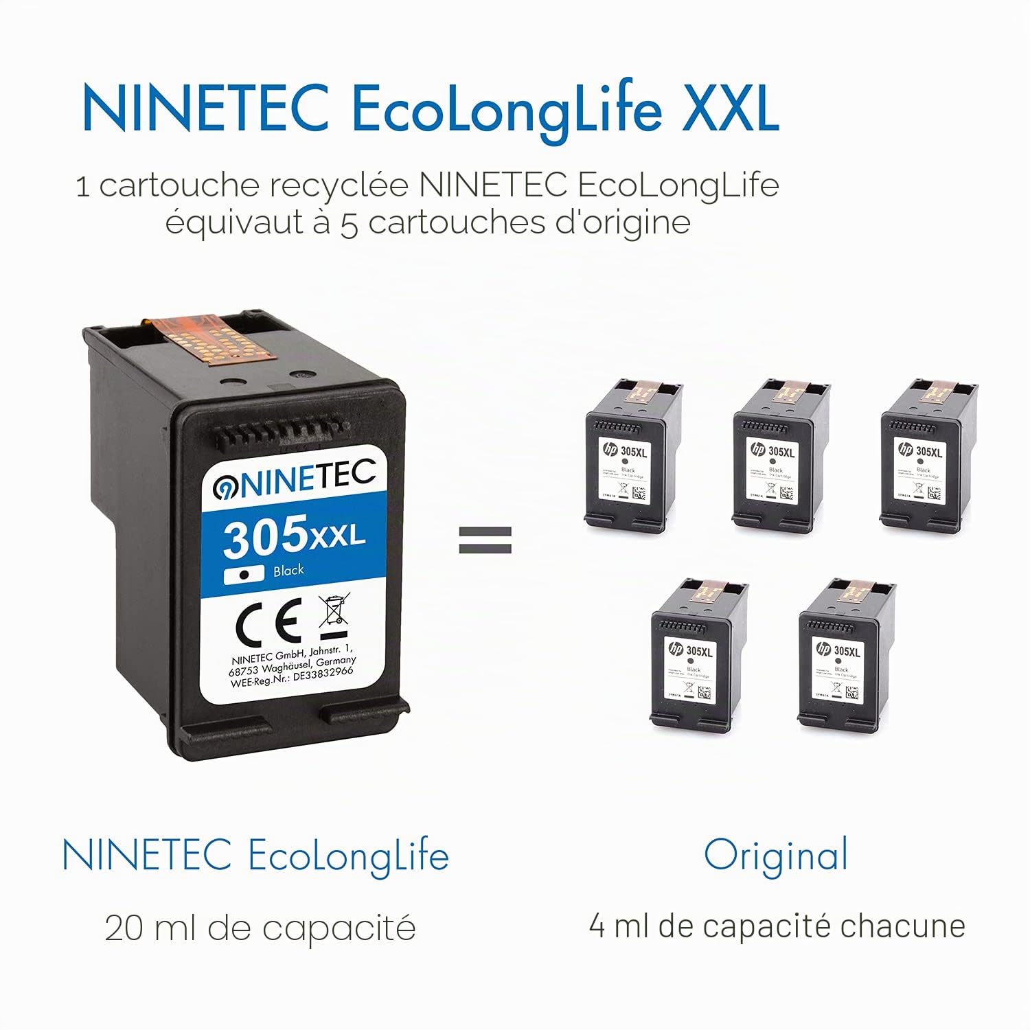 NINETEC 305 XL Noir et Couleur Cartouches d'encre de rechange pour HP 305 XL 305XL pour DeskJet 2700 2710e 2720e 2800e 2810e 2820e 2822e 4110 4120e 4122e 4210e 4220e 4230e Envy 6010e 6020e 6030e 6032e