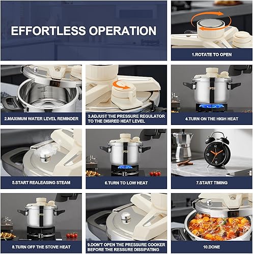 Miniatura 7 de TIPTAP Olla a presión de acero inoxidable de 4.5QT5L, olla multifuncional con tapa de vidrio, ideal para cocinar al vapor, sopas, cocción a presión,