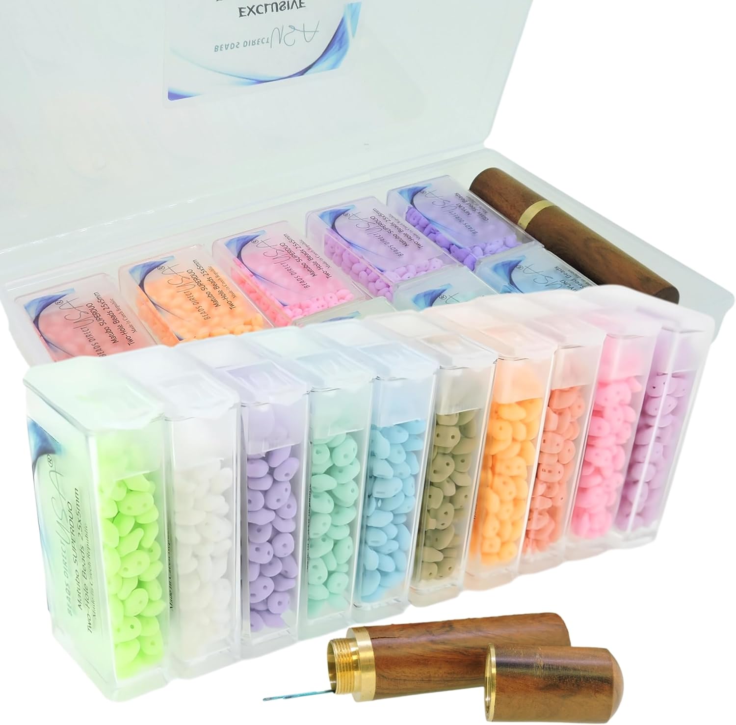 Set of 10 Colors – 120 Grams Czech SuperDuo 2-Hole Beads 5x2.5mm, Bondeli Collection, 12GM per Color