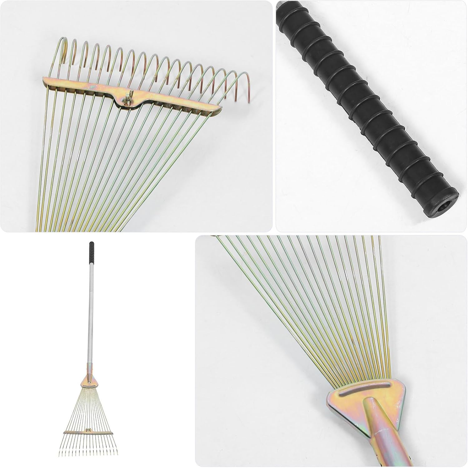 Heavy Duty Stainless Steel Garden Rake with 18 Tines, Detachable Handle Multipurpose Lawn Leaf Cleanup Tool for Yard Weeding and Soil Loosening