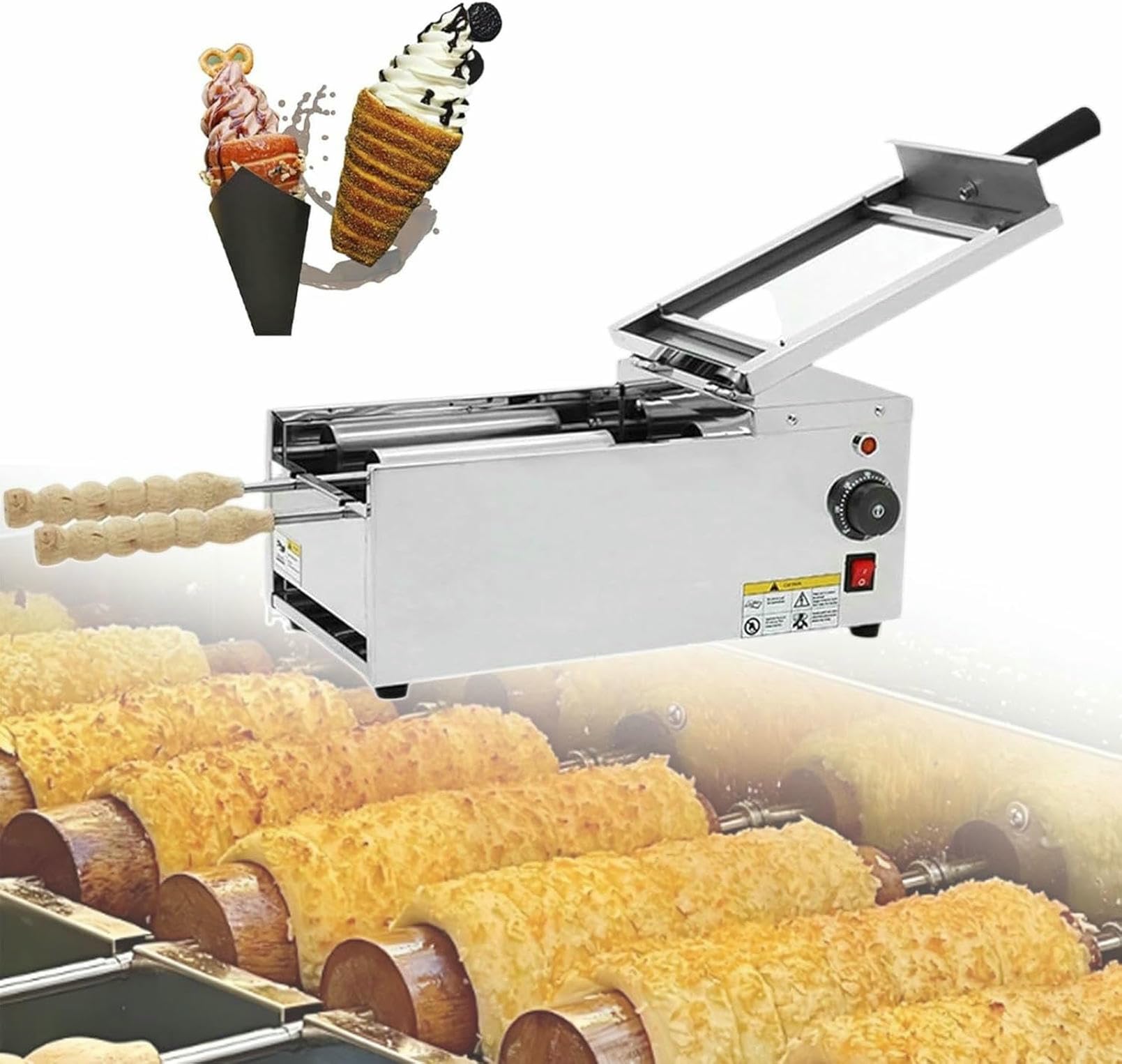 Horno de Chimenea Comercial para Pasteles + 2 Rodillos de horneado, tostadora eléctrica de 1500 W con Rodillos para Pasteles, Rango de Temperatura, para Restaurant,