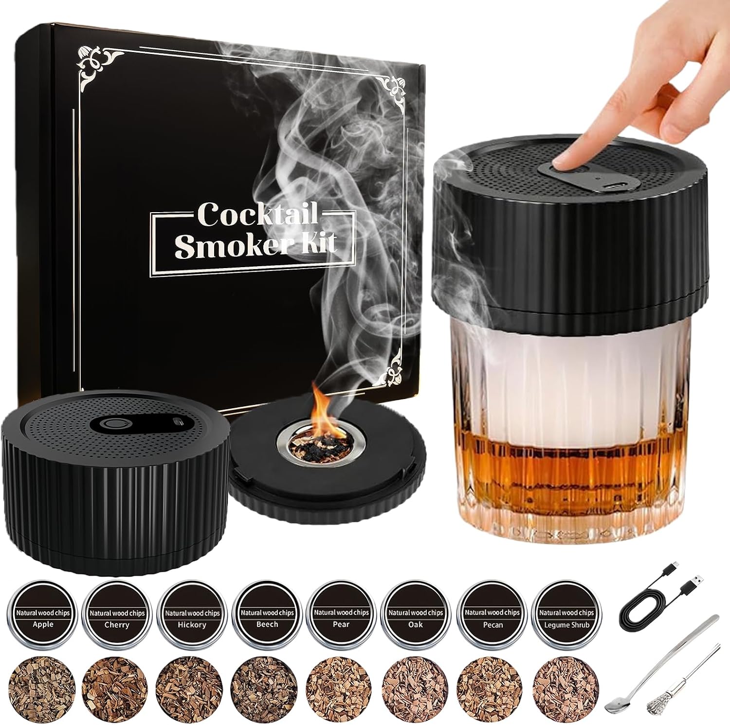 Electric Whiskey Smoker Kit, 8 Flavors Wood Chips Gift for Men Dad