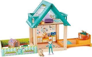 Hape Furry Friend Vet Set | 30 PCs Wooden Veterinary Fully Furnished Dolls House Pretend Playset with Accessories for Kids Age Years 3 and Up