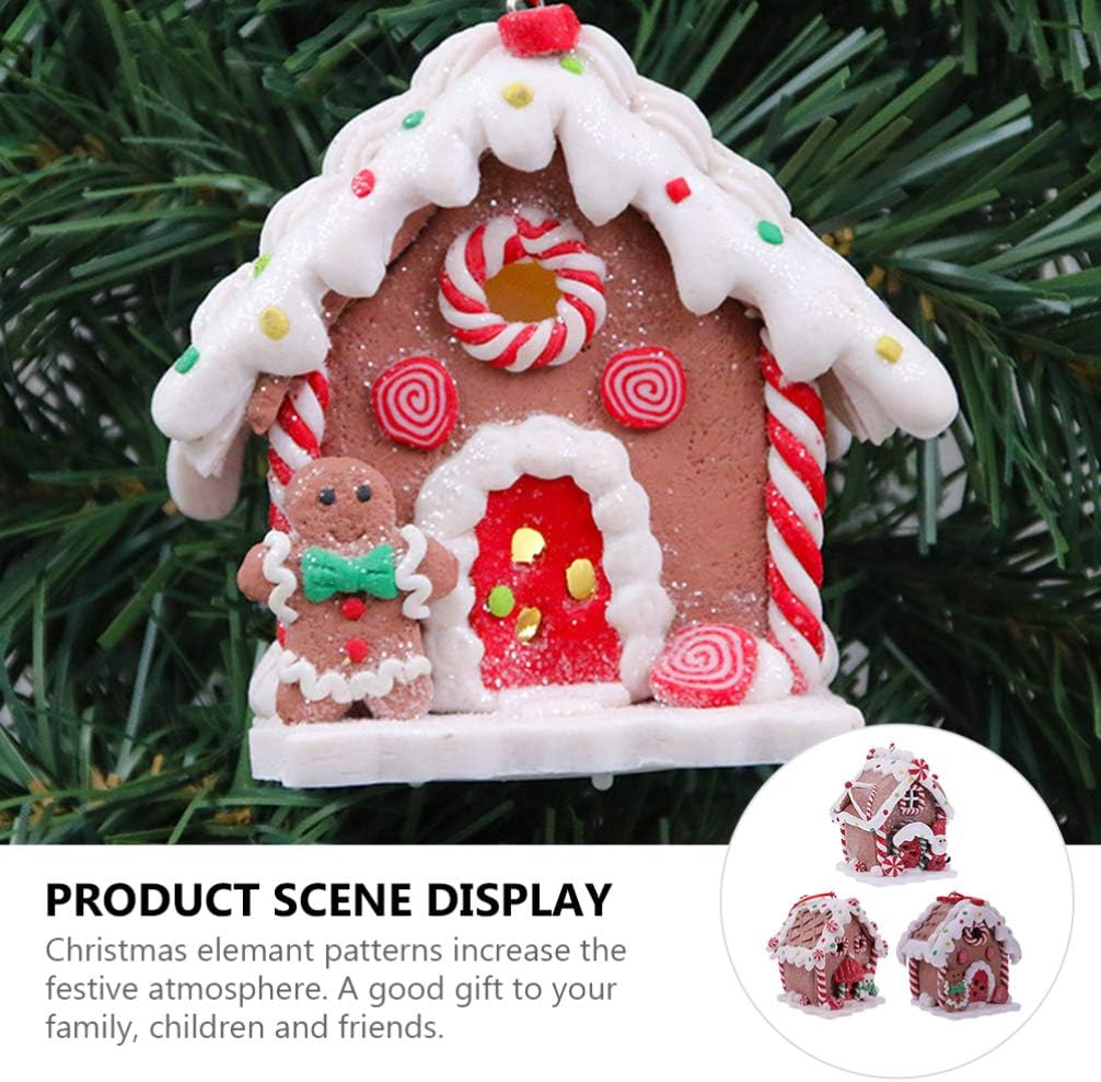 3Pcs Christmas House Ornaments, Lighted Christmas Hanging Decorations Santa Claus Snowman Gingerbread House Ornament for Tree (Style)