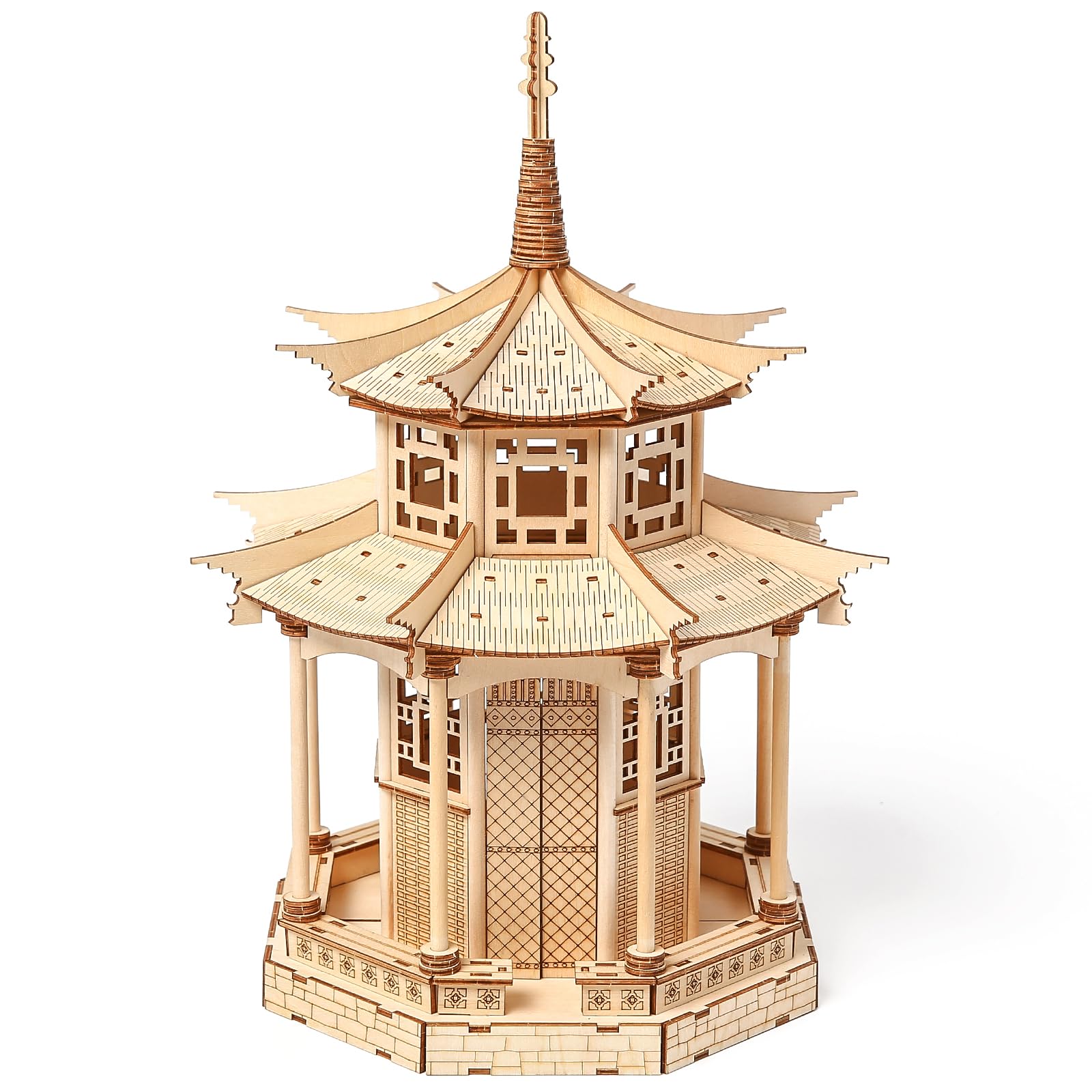 Drewniane puzzle 3D dla dorosłych, zestaw modelarski, drewniana pagoda, zestaw do samodzielnego montażu chińskiego ośmiokątnego pawilonu, "zrób to sam", puzzle 3D, budowanie pawilonu, pomysł